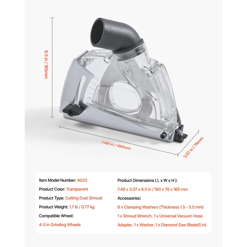 Katkaisun pölysuoja läpinäkyvä kestävä 4–5 tuuman hiomalaikoille ja 1,5–2,01 tuuman etukoteloille