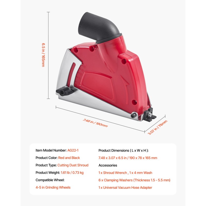 Katkaisupölysuoja 4–5 tuuman laikoille säädettävä 0–32 mm imuriin liitettävä mukana 6 kiristysprikkaa