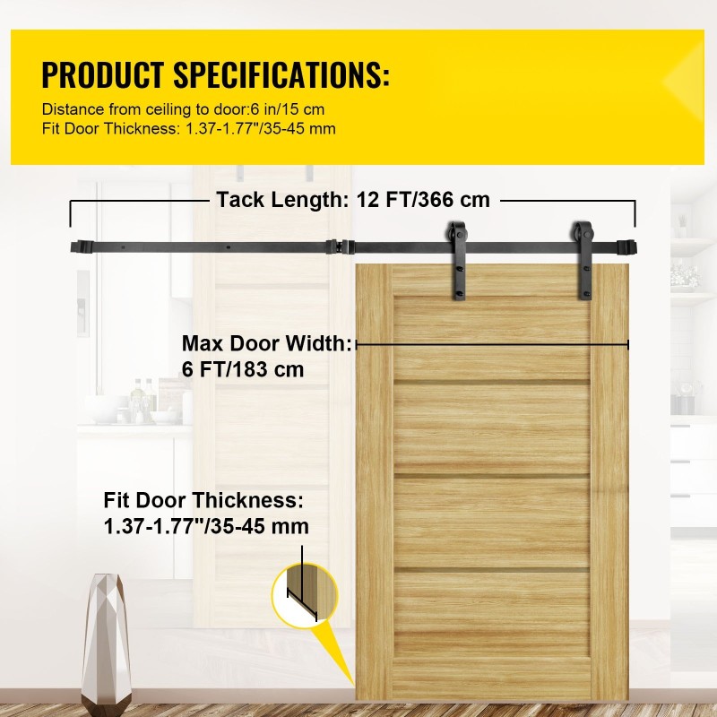 Liukuoven kiskosarja hiiliteräksinen 366 cm 150 kg musta sopii 35–45 mm oville