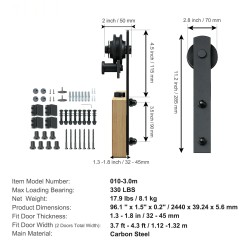 Liukuovisarja hiiliteräs musta 2440 mm kisko kaksiosaisille oville