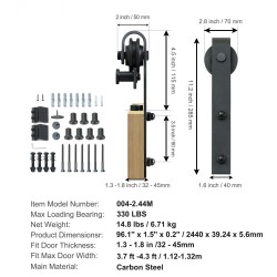 Liukuoven asennussarja hiiliteräs 2440 mm kisko 112–131 cm oville