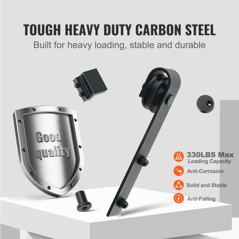 Liukuovikiskosarja hiiliteräs 304,8 senttimetriä musta pulveripinnoite yhdelle ovelle 140,2–158,5 senttimetriä