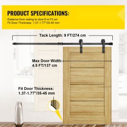 Liukuoven kiskosarja hiiliteräs 274 cm kisko musta kantavuus 150 kg