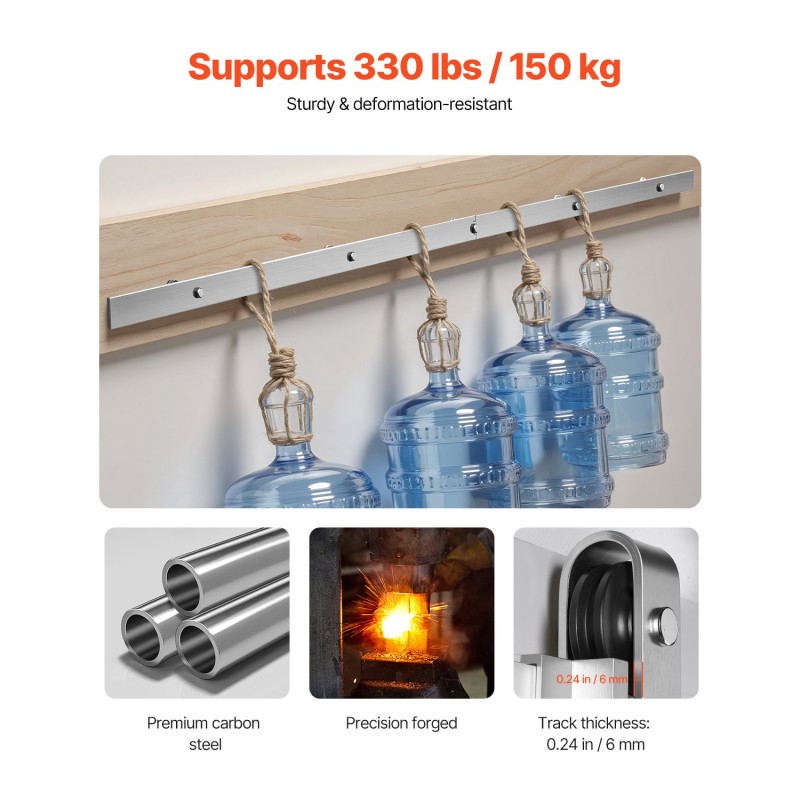 Liukuoven kiskosarja hiiliterästä 2000 mm 150 kg kantavuudella mattahopea