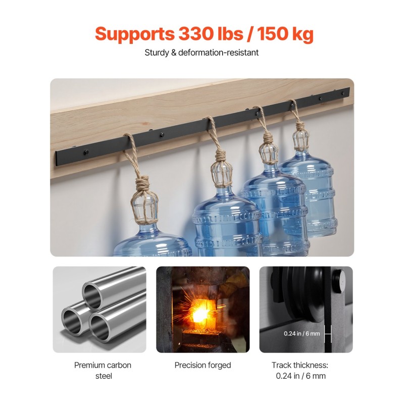 Liukuovikiskosarja lato-oveen hiiliteräs 3000 mm 150 kg musta