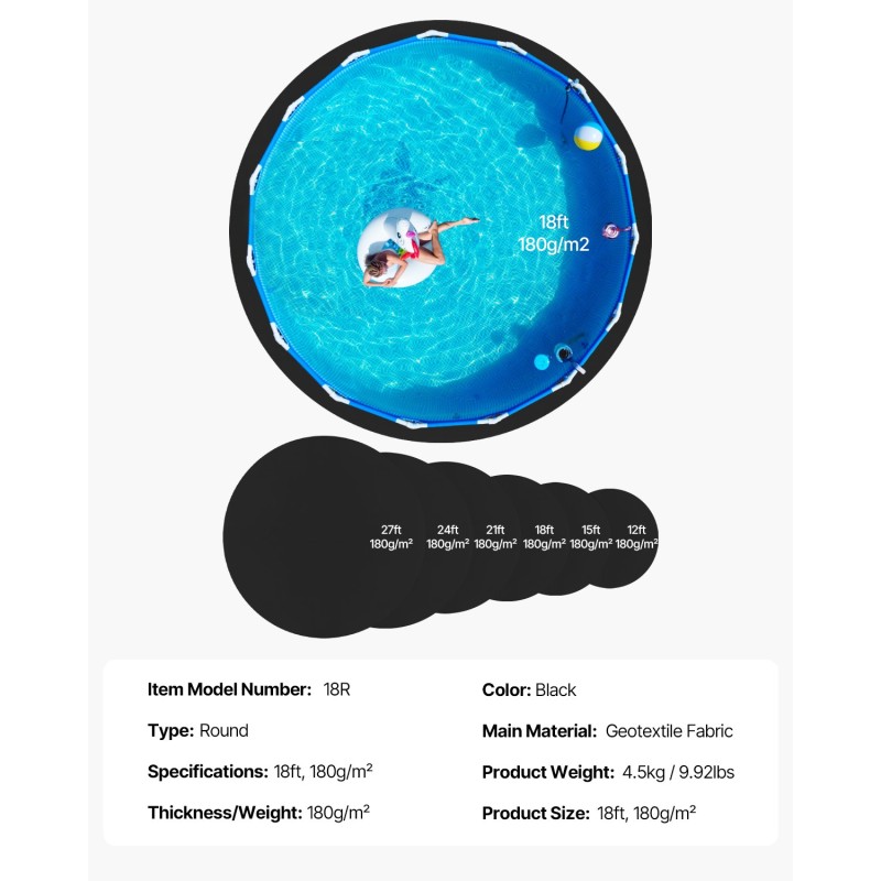 Pyöreä suojamatto geotekstiilikangas 180 g/m² 18 jalan uima-altaalle