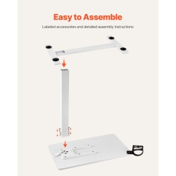 Säädettävä sängynpöytä valkoinen lastulevy teräsrunko pyörillä mukitelineellä