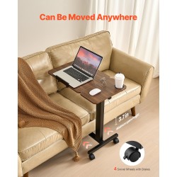 Sängynpöytä korkeussäädettävä lastulevyinen kallistettava pöytätaso 70x40 cm pyörillä