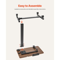 Sängynpöytä korkeussäädettävä lastulevyinen kallistettava pöytätaso 70x40 cm pyörillä