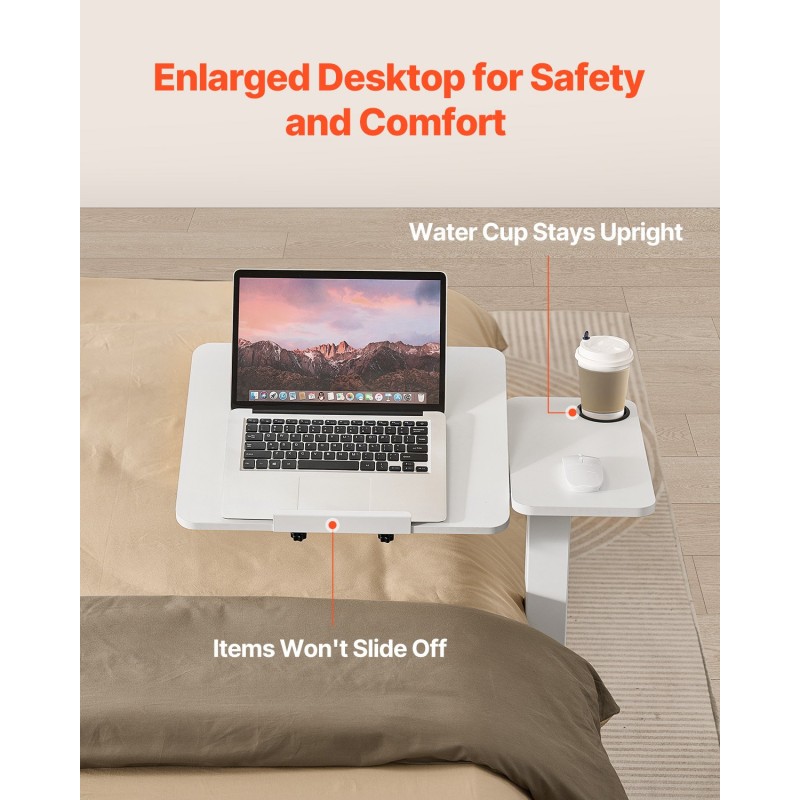 Säädettävä sängynpöytä lastulevy seosteräsrunko kallistettava levy pyörillä korkeus 64.5–102.5 cm