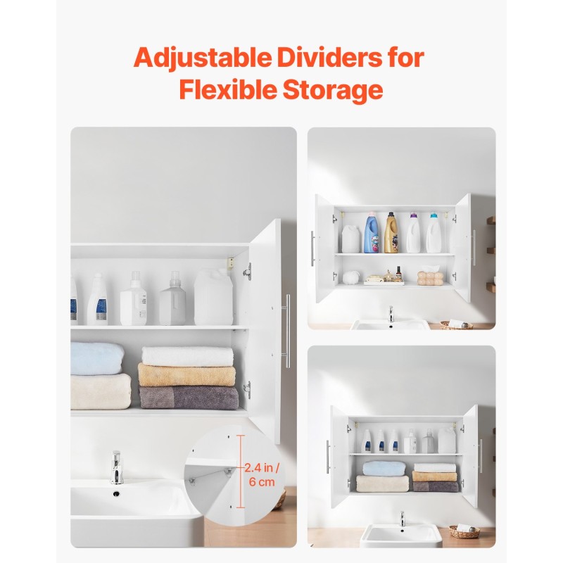 Seinälle asennettava 2-ovinen pyykkihuonekaappi valkoinen lastulevystä ja MDF-levystä säädettävällä hyllyllä