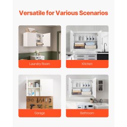 Seinälle asennettava 2-ovinen pyykkihuonekaappi valkoinen lastulevystä ja MDF-levystä säädettävällä hyllyllä