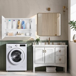 Seinälle asennettava 2-ovinen pyykkihuonekaappi valkoinen lastulevystä ja MDF-levystä säädettävällä hyllyllä