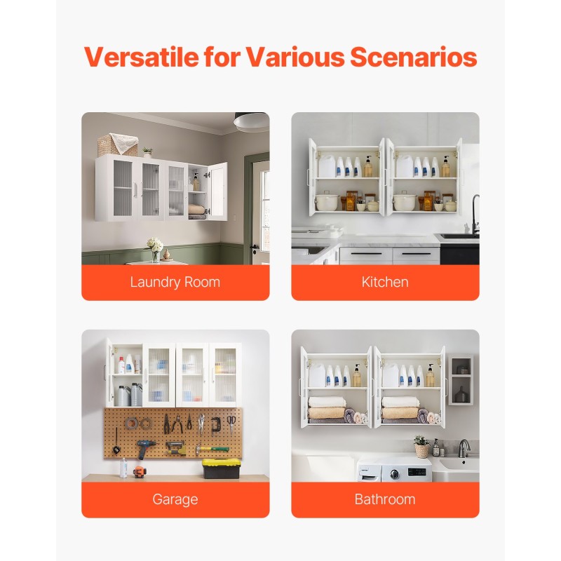 Seinälle asennettava pyykkihuonekaappi lastulevy MDF-levy valkoinen 30,5x61x61 cm 4 ovea säädettävät hyllyt