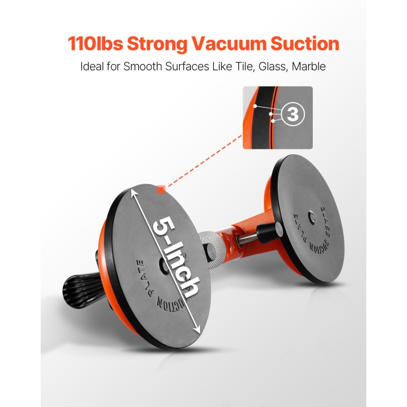 Sauma-asetinsarja 2 kpl työtasoille ja laatoille 125 mm nitriilikumikupeilla ja tyhjiöpumpulla
