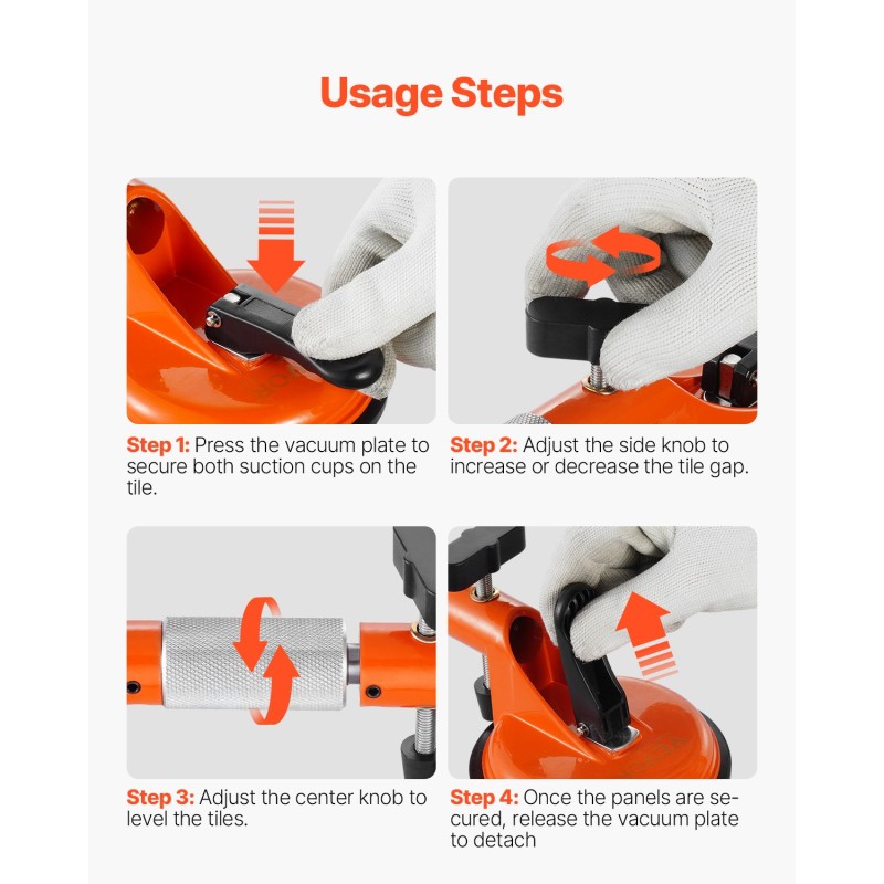 Sauma-asetinsarja 2 kpl työtasoille ja laatoille 125 mm nitriilikumikupeilla ja tyhjiöpumpulla