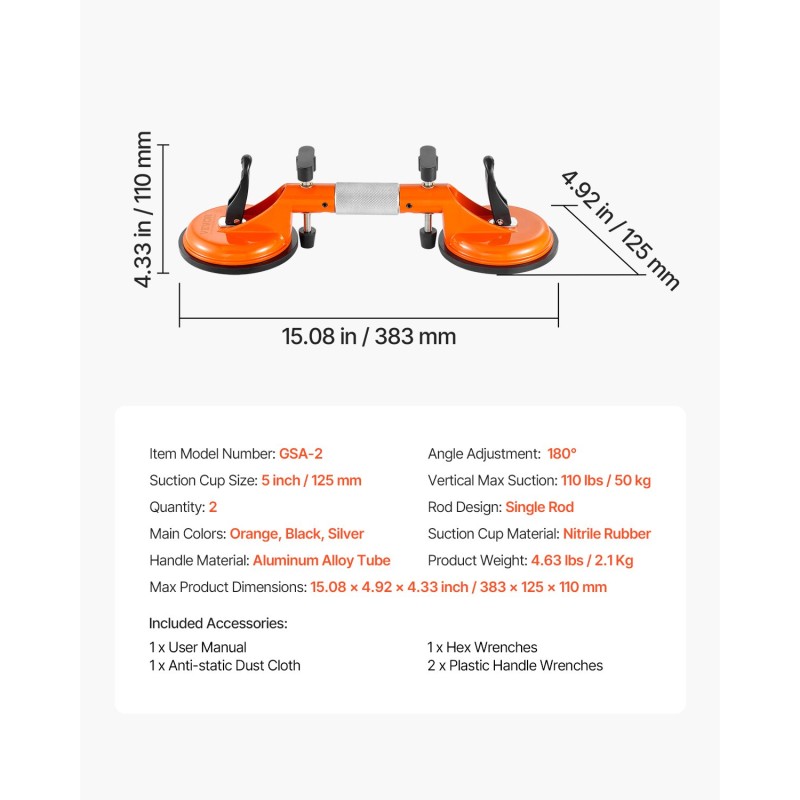 Sauma-asetinsarja 2 kpl työtasoille ja laatoille 125 mm nitriilikumikupeilla ja tyhjiöpumpulla
