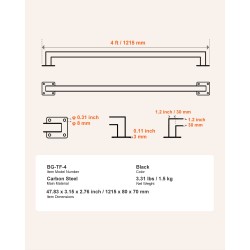 Seinään asennettava portaiden kaide neliöputkinen hiiliteräs 1215 mm musta sisäkäyttöön