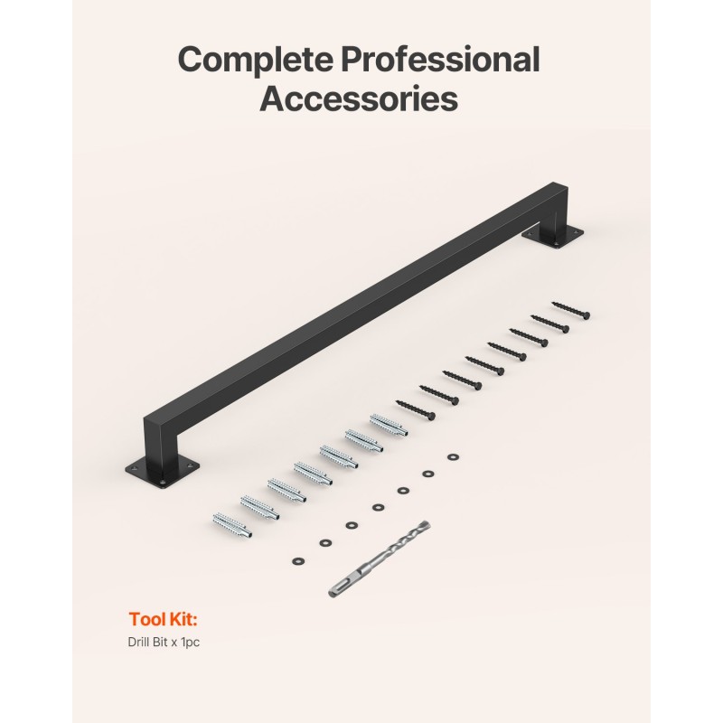 Seinäkiinnitteinen portaankaide hiiliterästä 910 mm kaksiosainen musta sisäkäyttöön