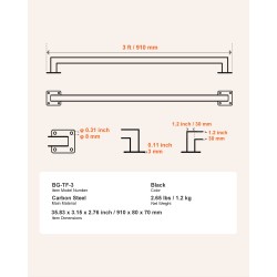 Seinäkiinnitteinen portaankaide hiiliterästä 910 mm kaksiosainen musta sisäkäyttöön
