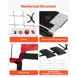 Lentopalloharjoitusverkko teräs ja lasikuiturunko säädettävä noin 6,5–8 jalkaa mukana neljä hiekkapussia