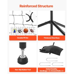Lentopallon harjoitusverkko säädettävä 7.5–11.5 jalkaa teräsjalusta lasikuiturunko 4 hiekkasäkkiä