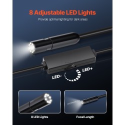 Endoskooppikamera 3 m puolijäykkä kaapeli 2 MP IP67 8 säädettävää LED-valoa