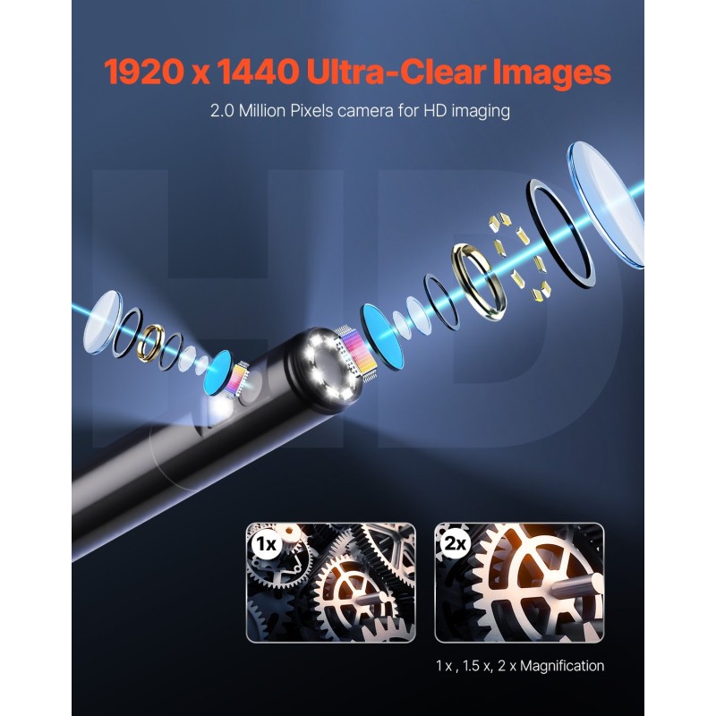 Endoskooppikamera kaksilinssinen 3 m semi-jäykkä kaapeli IP67 1920 x 1440 HD-kuva