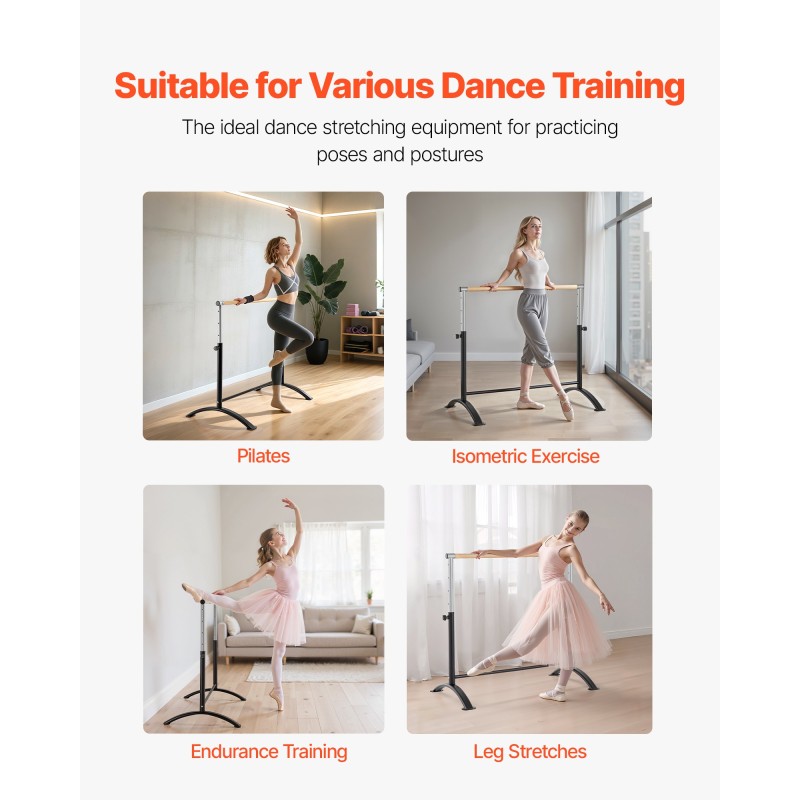 Kannettava balettitanko hiiliteräs säädettävä 5 tasoa 28–44 tuumaa musta aikuisille ja nuorille