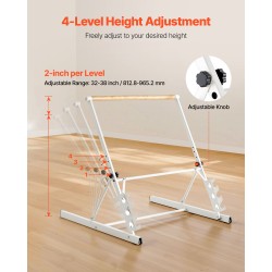 Balettitanko vapaasti seisova siirrettävä taitettava neliasteinen korkeussäätö pyökki ja hiiliteräs valkoinen