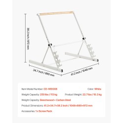 Balettitanko vapaasti seisova siirrettävä taitettava neliasteinen korkeussäätö pyökki ja hiiliteräs valkoinen
