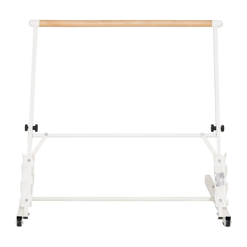 Balettitanko vapaasti seisova siirrettävä taitettava neliasteinen korkeussäätö pyökki ja hiiliteräs valkoinen