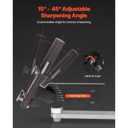 Ruohonleikkurin terän teroitin alumiiniseos 15–45 asteen kulma 4 adapteritappia 25 mm kahva