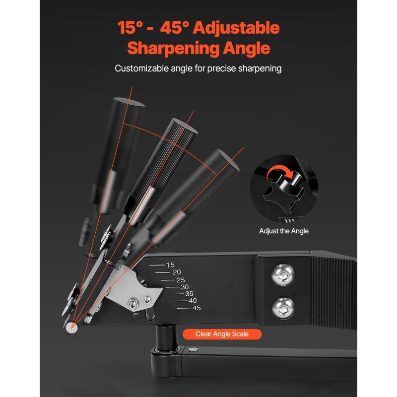 Ruohonleikkurin terän teroitin alumiiniseosrunko kuulalaakeri säädettävä 15–45 asteen kulma 25 mm kahva