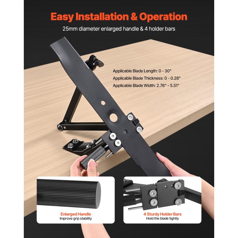 Ruohonleikkurin terän teroitin alumiiniseosrunko kuulalaakeri säädettävä 15–45 asteen kulma 25 mm kahva