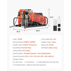 PCP-paineilmakompressori 1500 W 30 MPa nelisylinterinen 60 L/min tuuletinjäähdytys automaattipysäytys