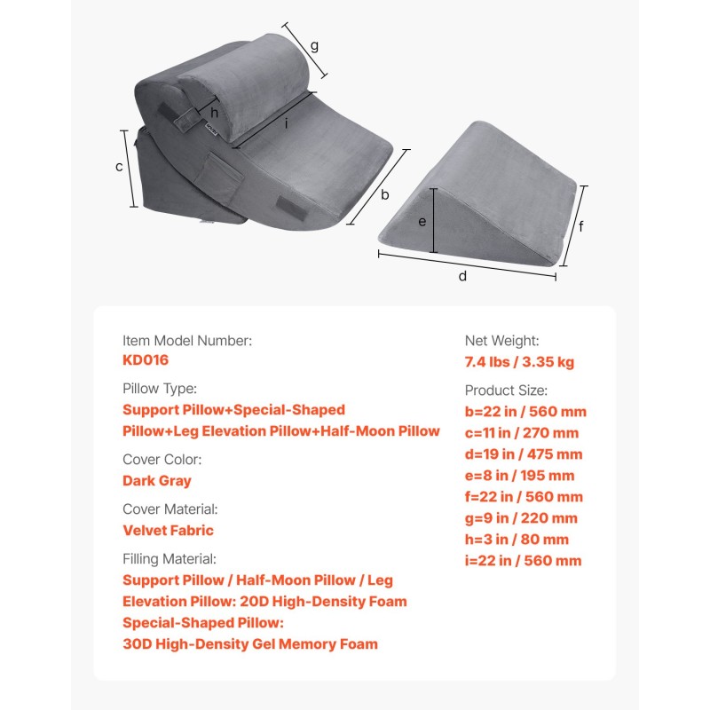 Kiilatyynysarja 4-osainen ortopedinen samettipäällisellä tummanharmaana 20D ja 30D geeli-muistivaahto