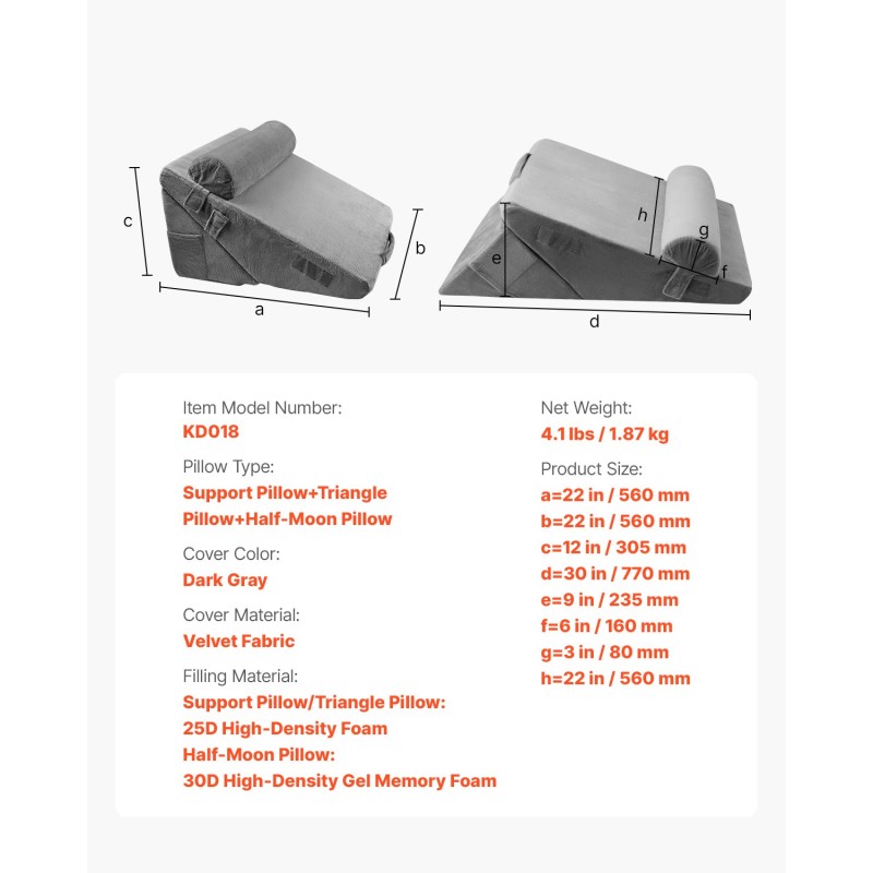 Kiilatyynysetti 3-osainen tummanharmaa samettipäällisellä vaahtomuovi ja geelimuistivaahto 560 mm