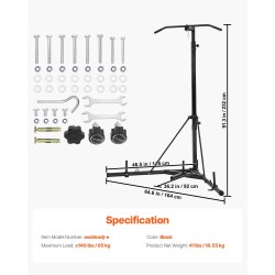 Vapaasti seisova nyrkkeilysäkin teline teräsrunko säädettävä korkeus leuanvetotangolla 65 kg