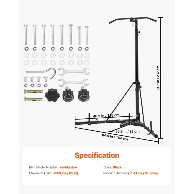 Vapaasti seisova nyrkkeilysäkin teline teräsrunko säädettävä korkeus leuanvetotangolla 65 kg