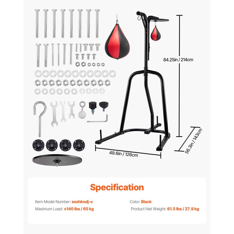 Nyrkkeilysäkkiteline hiiliteräsrunko säädettävä korkeus 65 kilogramman kantavuus nyrkkeilysäkille ja nopeuspallolle