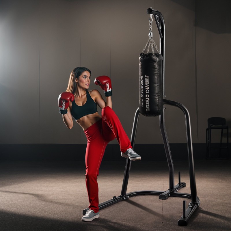 Nyrkkeilysäkkiteline hiiliteräsrunko vapaasti seisova painotettava jalusta musta