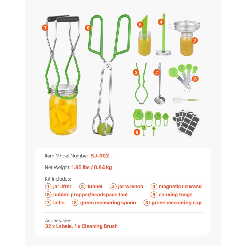 Säilöntäsetti 9 osaa ruostumatonta terästä ja muovia kotitekoiseen säilöntään