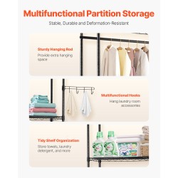 Pesukoneen ja kuivausrummun ylle säilytyshylly hiiliteräs 4 säädettävää tasoa