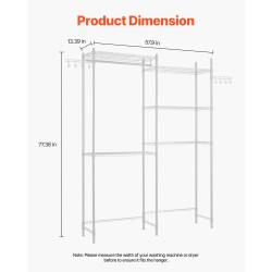 Säilytyshylly pesukoneen ja kuivausrummun päälle hiiliteräs viisi säädettävää hyllytasoa