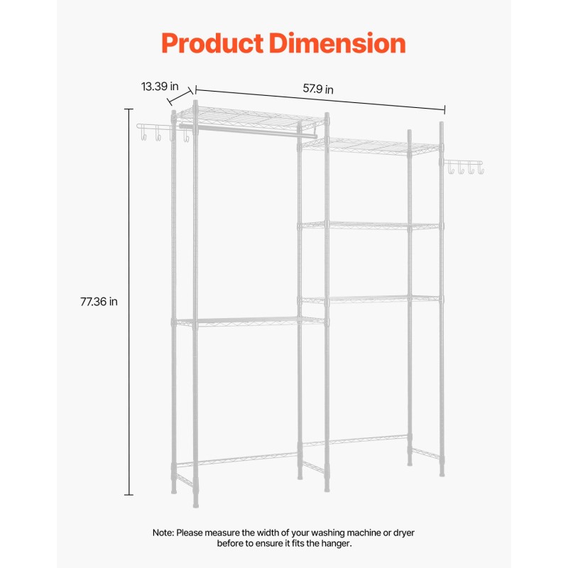 Säilytyshylly pesukoneen ja kuivausrummun päälle hiiliteräs viisi säädettävää hyllytasoa