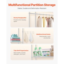 Säilytyshylly pesukoneen ja kuivausrummun päälle hiiliteräs viisi säädettävää hyllytasoa