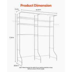 Pesukoneen ja kuivausrummun yläpuolinen hiiliteräksinen säilytyshylly 6 säädettävää tasoa