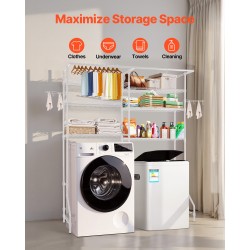 Pesukoneen ja kuivausrummun yläpuolinen hiiliteräksinen säilytyshylly 6 säädettävää tasoa