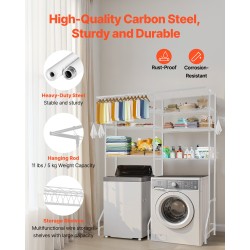 Pesukoneen ja kuivausrummun yläpuolinen hiiliteräksinen säilytyshylly 6 säädettävää tasoa